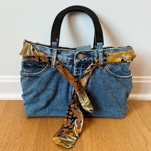 Vintage Y2K 2000s Handbag Denim L.E.I. Lei Jeans Purse With Scarf Belt Boho